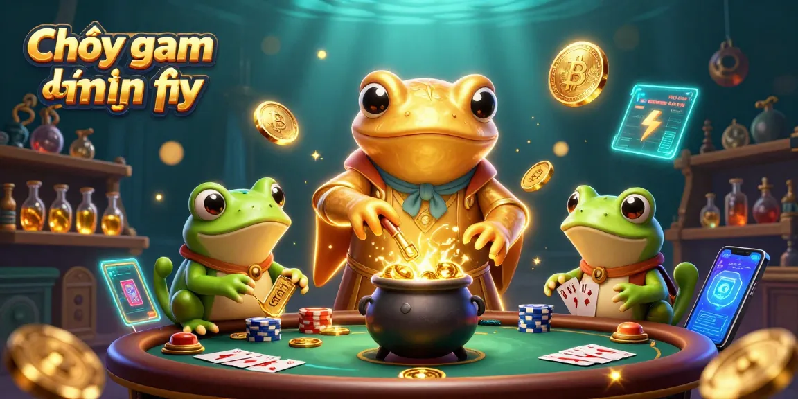 Play Chơi game đánh bài miễn phí with vibrant poker elements and gold coins in a dynamic 3D illustration.