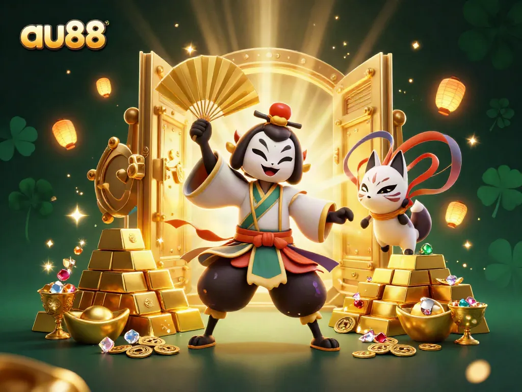 Experience the excitement of au88 with vibrant gaming characters, jewels, and cascading treasure.