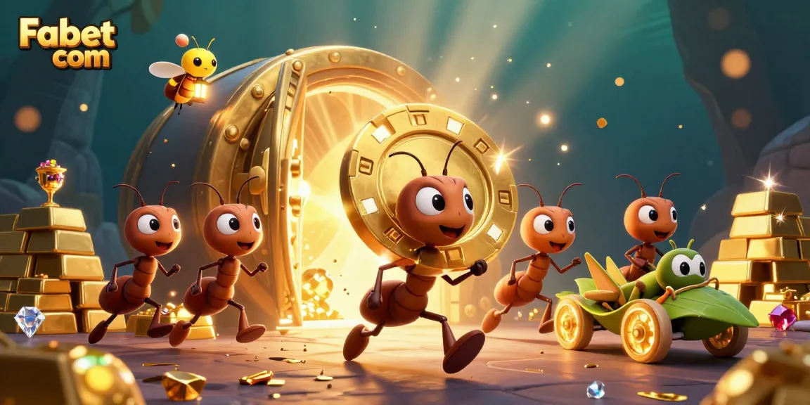 Join Fabet com's heist with quirky ants carrying a giant poker chip through sparkling treasure