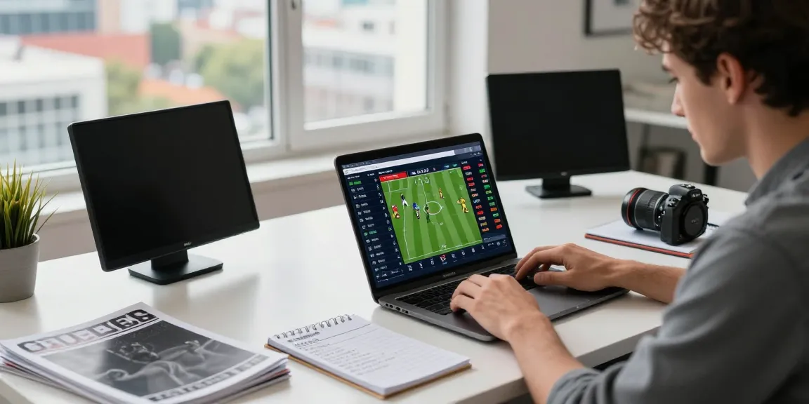 Energetic person analyzing DewaGG football betting odds in a modern home office.