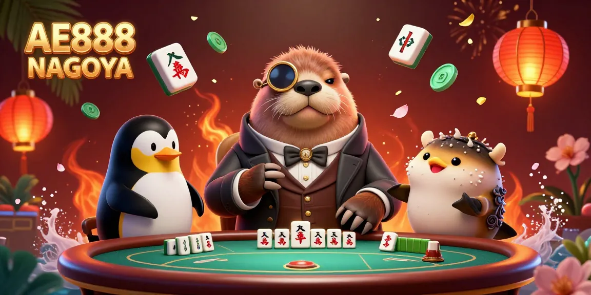 Experience the excitement of AE888 NAGOYA as a jolly walrus plays poker in an underwater gaming scene.