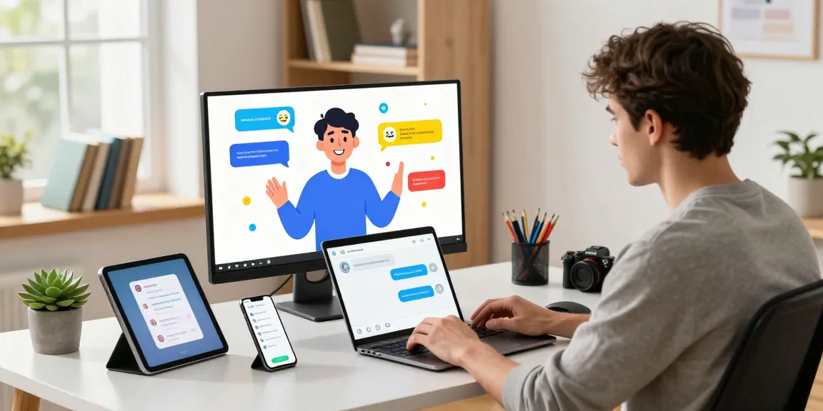 User engaging in an animated spicychat session with AI character in a bright home office.