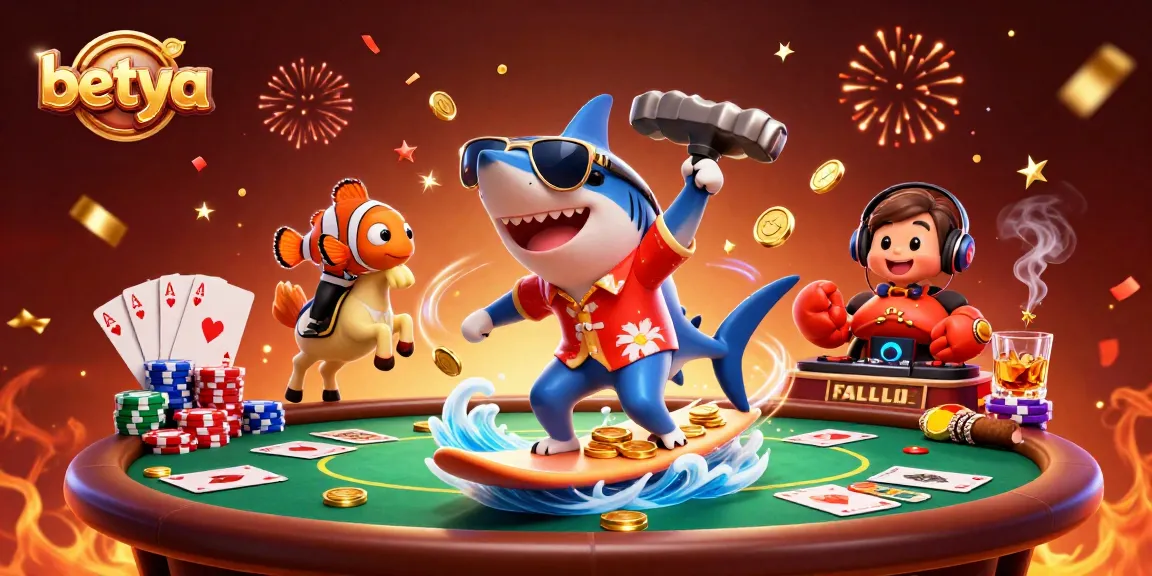 Betya's engaging casino adventure with a shark, clownfish, and crab amidst vibrant gaming elements.