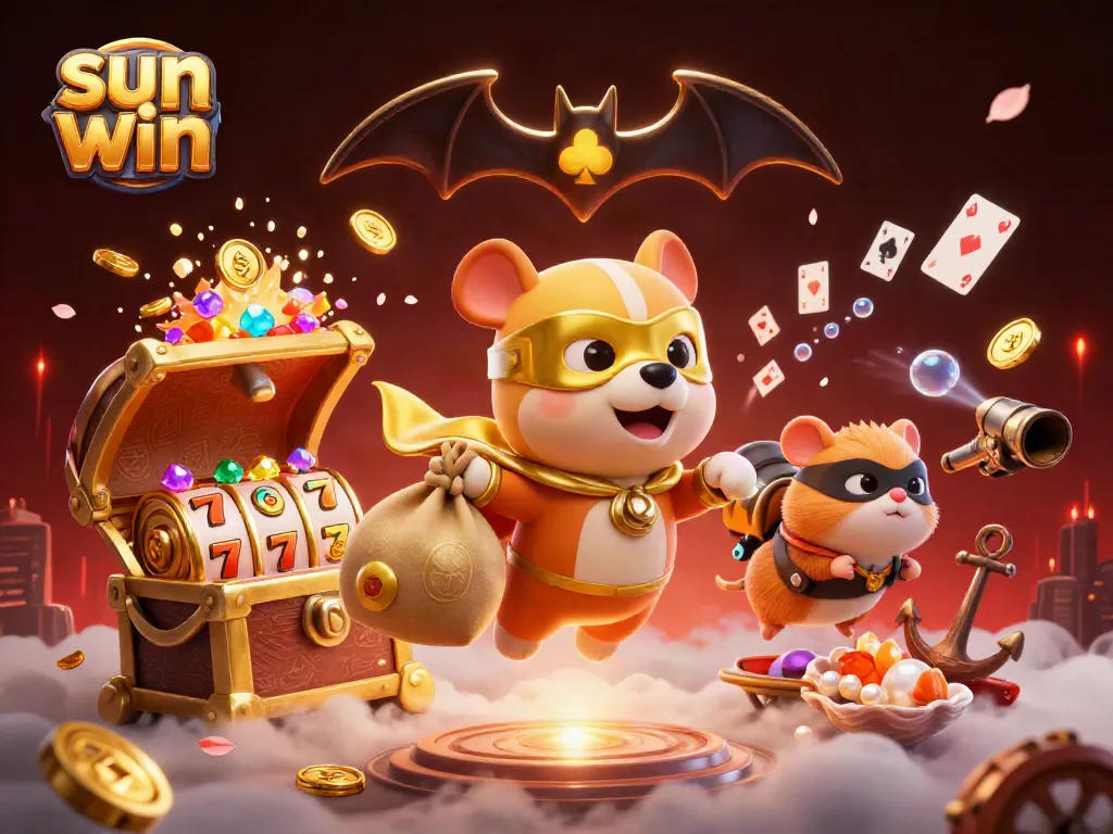Spin and win at sun win with a vibrant 3D illustration of playful characters and gold coins!