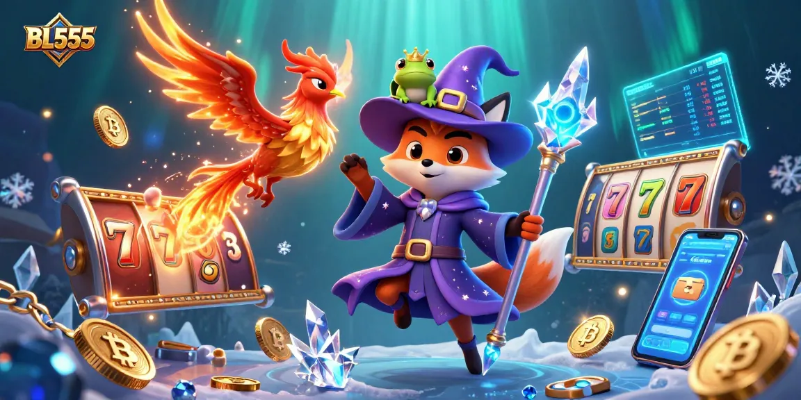 Engage with the thrilling adventures of BL555 in this enchanting casino world filled with vibrant slot elements.