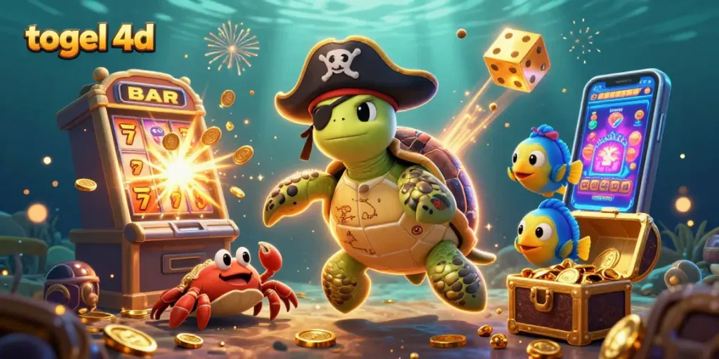 Engage with togel 4d strategies in a colorful 3D illustration filled with rich casino elements.