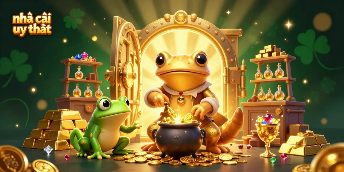 Experience the magic of nhà cái uy tín with a golden alchemist scene full of treasures and gambling allure.