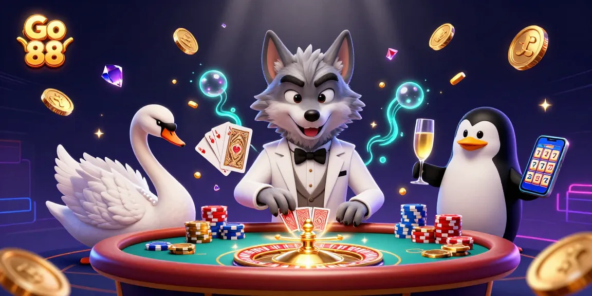 Win big with Go 88 at a lavish baccarat table, surrounded by stunning casino elements.
