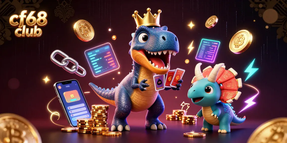 Experience the excitement at cf68 club with a colorful 3D dinosaur scene in a vibrant casino atmosphere.