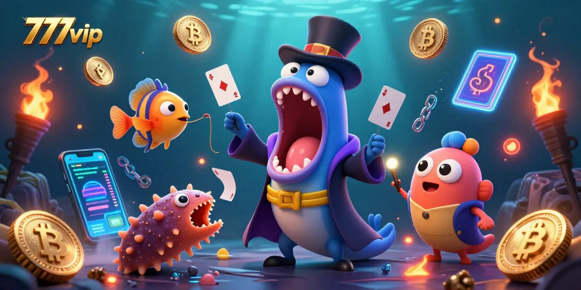 Experience the excitement of 777vip with a vibrant underwater 3D casino scene featuring magical deep-sea creatures.