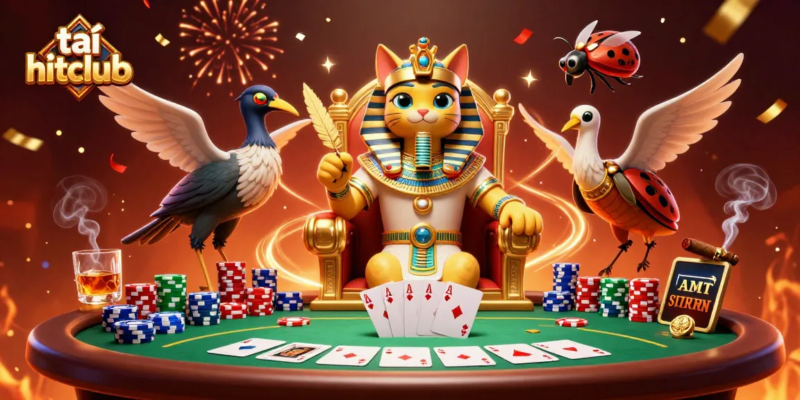Tải hitclub and play exciting casino games surrounded by vibrant Pharaoh-themed characters.