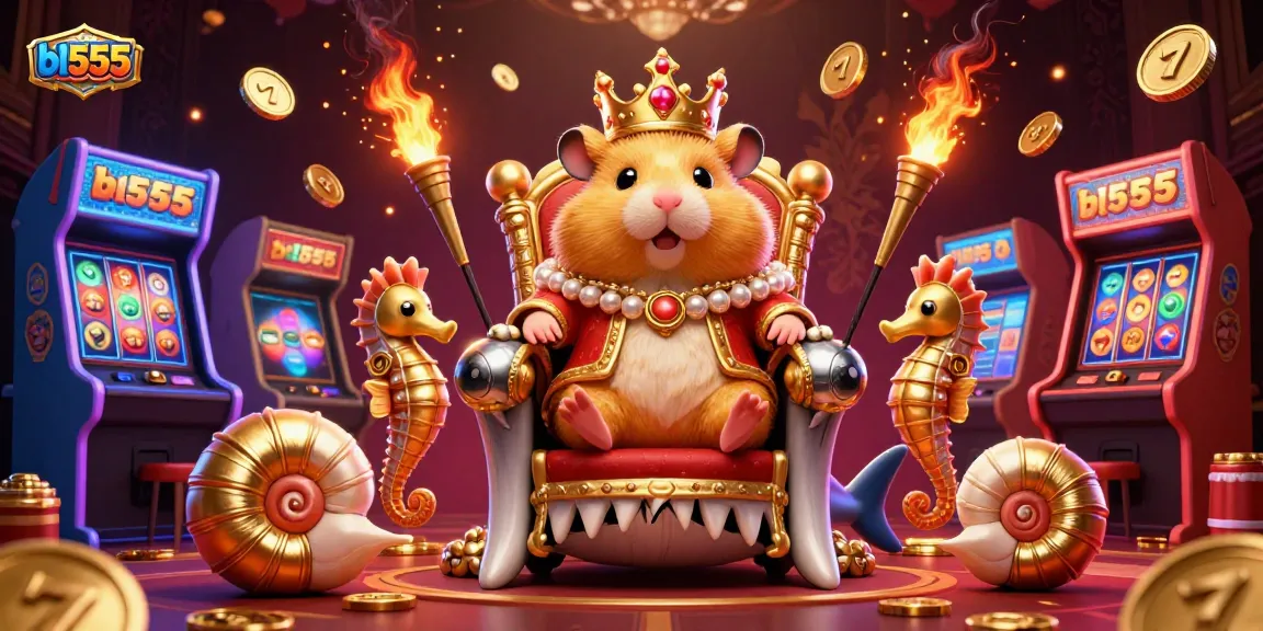 Engage with bl555 as the golden hamster king commands a vibrant casino scene filled with dynamic gaming elements.