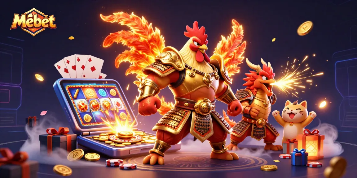 Mebet presents an exciting 3D illustration featuring engaging gambling characters and dynamic casino elements.