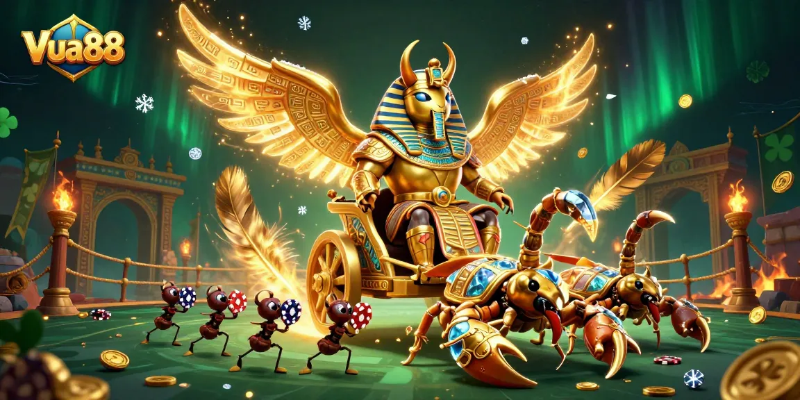 Bet on thrilling adventures at Vua88 with an epic chariot scene alive with casino elements.