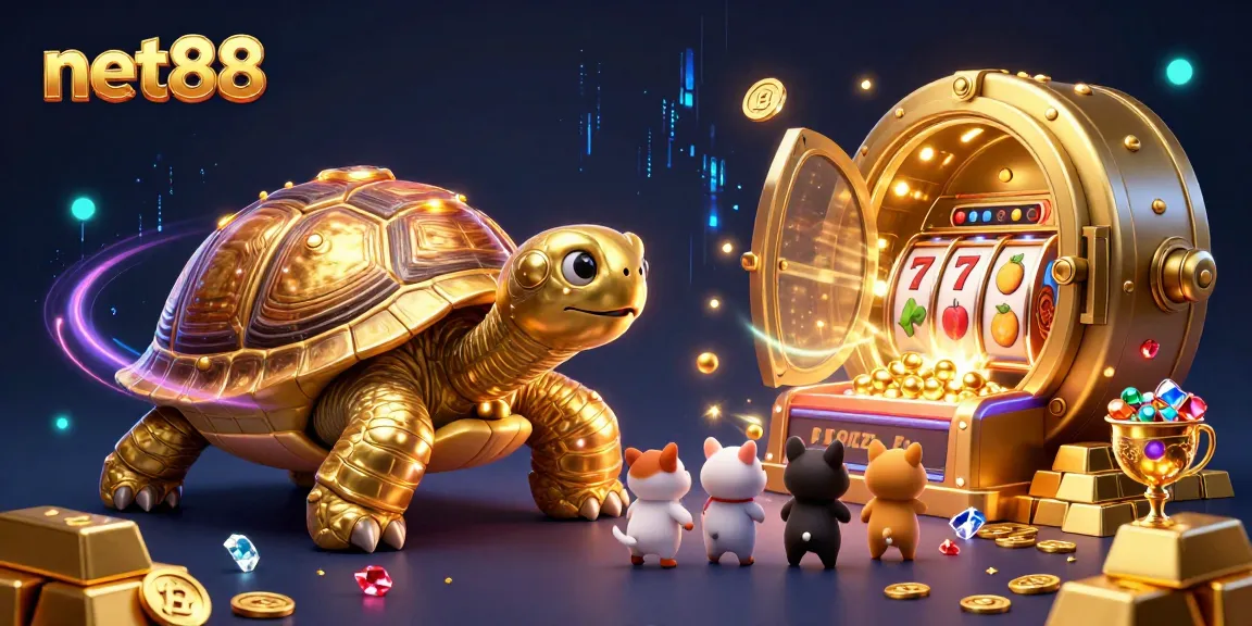 Engage with net88 in a vibrant casino scene filled with golden treasures and playful excitement.