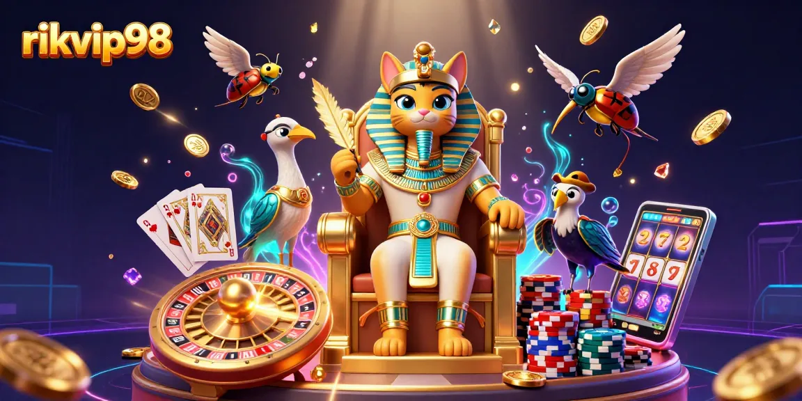 Experience the excitement of rikvip98 with vibrant 3D casino elements and engaging characters.