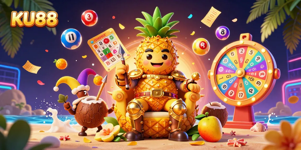 Engage with exciting casino adventures at KU88 featuring golden characters and vibrant lottery elements.