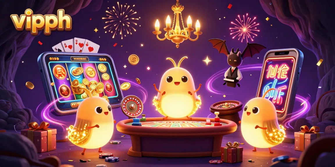 Experience the thrill of vipph gaming with vibrant glowworms illuminating a cave casino scene.