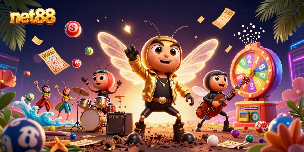 Experience the excitement of net88 with a vibrant 3D gaming scene featuring dynamic lottery elements.
