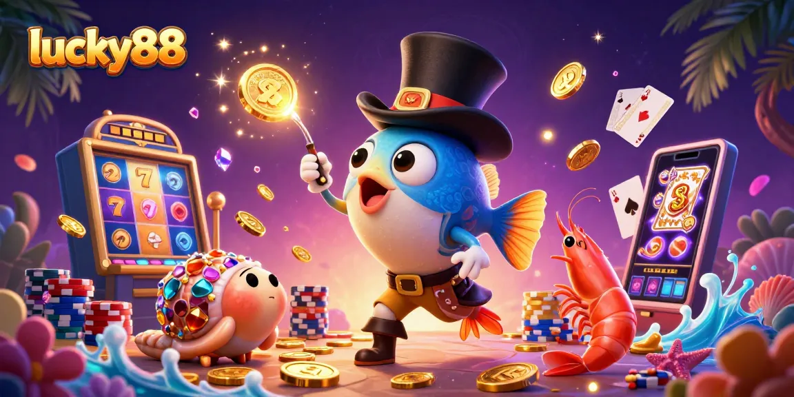 Spin the lucky88 slot reels surrounded by golden coins and playful sea creatures.